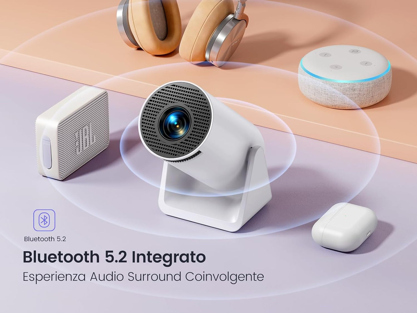 Mini Proiettore  con Android 12 WiFi e Bluetooth Portatile 1080P Full HD – 18000 Lume da Esterno e Soffitto