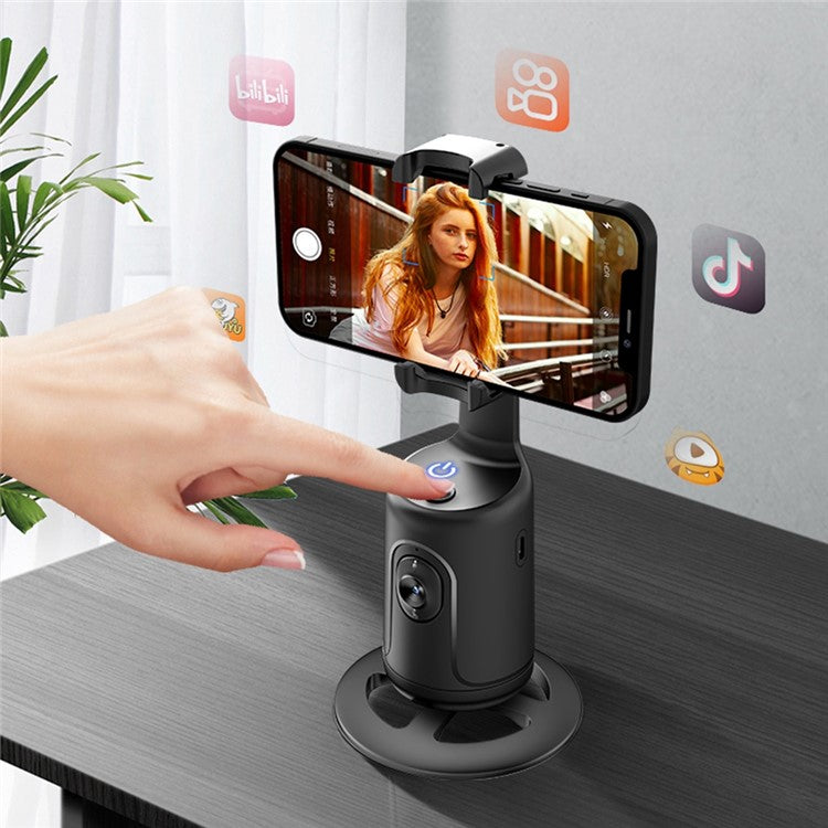 P01 supporto per fotocamera con rotazione a 360 gradi, supporto per rilevamento del movimento del telefono con scatto intelligente per video in streaming vlog live