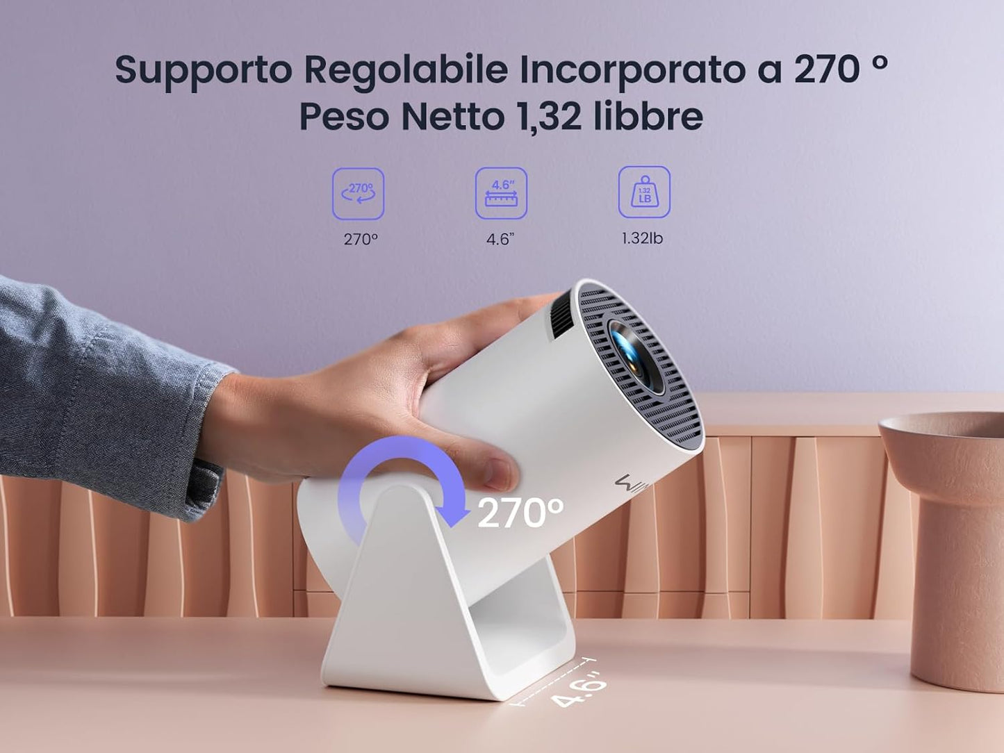 Mini Proiettore  con Android 12 WiFi e Bluetooth Portatile 1080P Full HD – 18000 Lume da Esterno e Soffitto